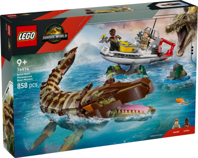 LEGO® Jurassic World 76974 Båtuppdrag med klossbyggd mosasaurus